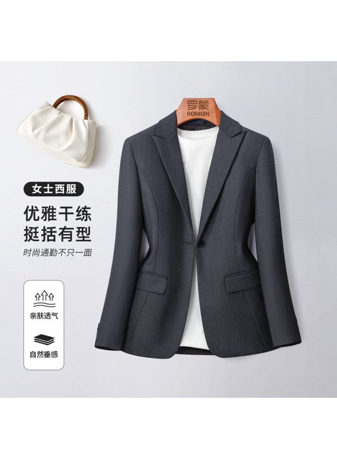 ROMON بليزر عمل غير رسمي للسيدات، جاكيت ضيق بصف واحد للسيدات، بليزر أنيق وبسيط للتنقل للسيدات - Image 2