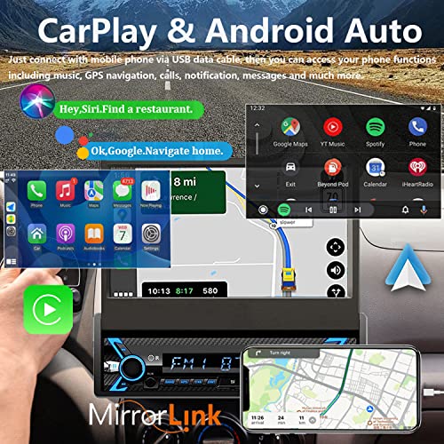 Naifay Single Din Car Stereo with Dash Cam & Backup Camera, 7INCH Flip Out Single Din Touchscreen Car Stereo with Apple Carplay & Android Auto, Car Audio Receivers Bluetooth Mirrorlink FM Car Radio - Image 2