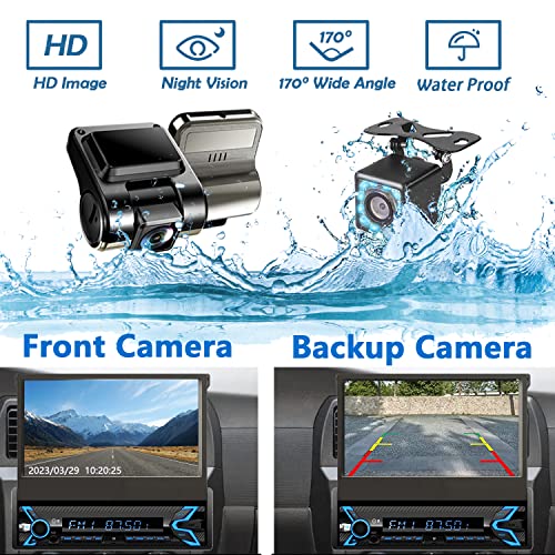 Naifay Single Din Car Stereo with Dash Cam & Backup Camera, 7INCH Flip Out Single Din Touchscreen Car Stereo with Apple Carplay & Android Auto, Car Audio Receivers Bluetooth Mirrorlink FM Car Radio - Image 3