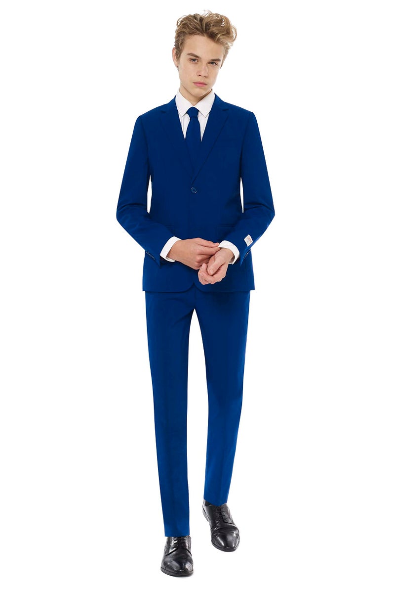 Opposuits Solid Colored Suits for Boys Outfits Come with Pants Jacket and Tie Navy Royale Teen 14Y