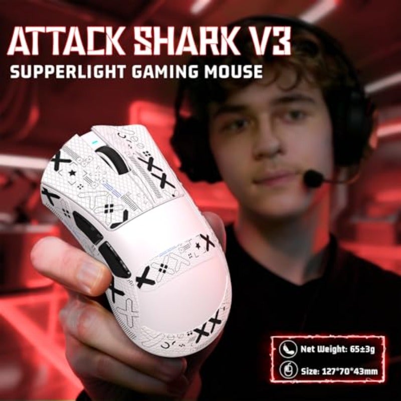 V3 Ultralight Tri Mode Wireless Gaming Mouse-White+Grip Tape PAW3311 Sensor500mAh 62g 25K DPI 2.4Ghz BT USB-C Wired Rechargeable 5 Programmable Buttons Driver for Laptop PC Mac Gamer - Image 2