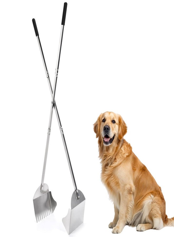 AugFir 48" Metal Pooper Scooper for Large Dogs, Heavy Duty Stainless Steel Dog Pooper Scooper Large Opening Long Handle for Pet Waste Removal, Grass, Dirt, Gravel,Yard, Indoor, Outdoor - Image 1