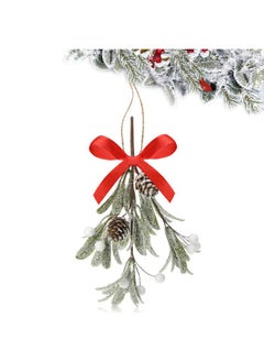 Giegxin Giegxin 1 Piece Christmas Mistletoe Decor Artificial Mistletoe Ornament with Red Bow Christmas Hanging Mistletoe Decoration Bouquet Natural Pine Cones Christmas Tree Accessories (Classic Style)  - Image 1
