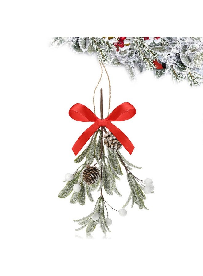 Giegxin 1 Piece Christmas Mistletoe Decor Artificial Mistletoe Ornament with Red Bow Christmas Hanging Mistletoe Decoration Bouquet Natural Pine Cones Christmas Tree Accessories (Classic Style) - Image 1