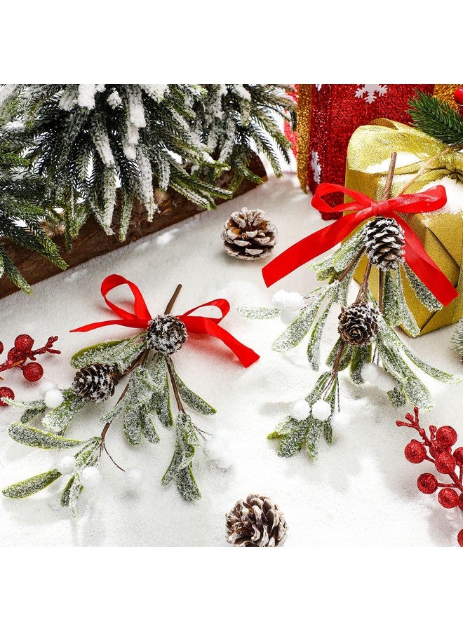 Giegxin 1 Piece Christmas Mistletoe Decor Artificial Mistletoe Ornament with Red Bow Christmas Hanging Mistletoe Decoration Bouquet Natural Pine Cones Christmas Tree Accessories (Classic Style) - Image 3