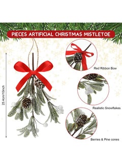 Giegxin Giegxin 1 Piece Christmas Mistletoe Decor Artificial Mistletoe Ornament with Red Bow Christmas Hanging Mistletoe Decoration Bouquet Natural Pine Cones Christmas Tree Accessories (Classic Style)  - Image 2