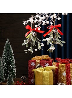 Giegxin Giegxin 1 Piece Christmas Mistletoe Decor Artificial Mistletoe Ornament with Red Bow Christmas Hanging Mistletoe Decoration Bouquet Natural Pine Cones Christmas Tree Accessories (Classic Style)  - Image 4