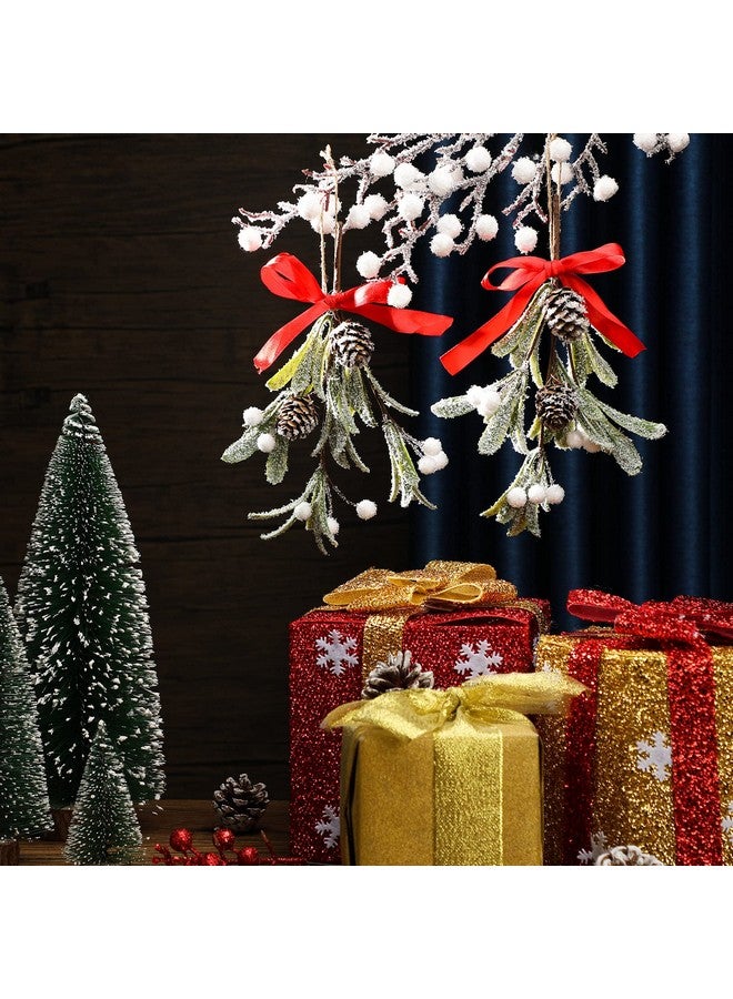 Giegxin 1 Piece Christmas Mistletoe Decor Artificial Mistletoe Ornament with Red Bow Christmas Hanging Mistletoe Decoration Bouquet Natural Pine Cones Christmas Tree Accessories (Classic Style) - Image 4