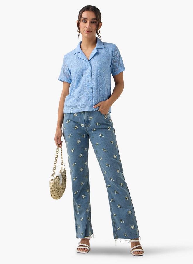 تواكستريمز قميص بياقة مشقوقة بنقوش وأكمام قصيرة - Image 2