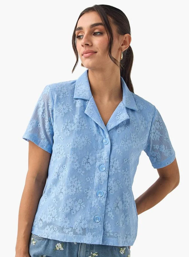 2Xtremz 2Xtremz Textured Notch Collar Shirt with Short Sleeves