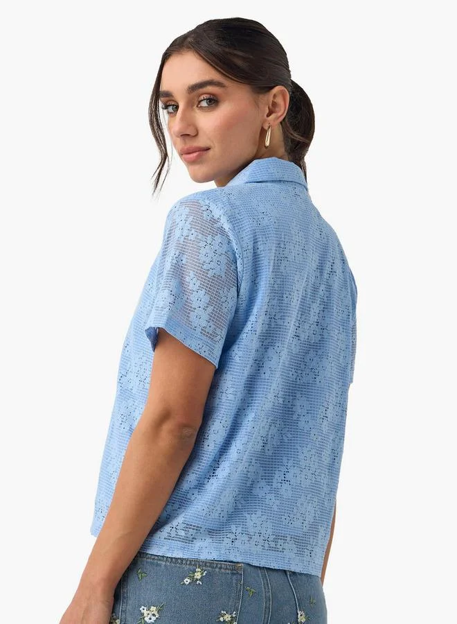 2Xtremz 2Xtremz Textured Notch Collar Shirt with Short Sleeves