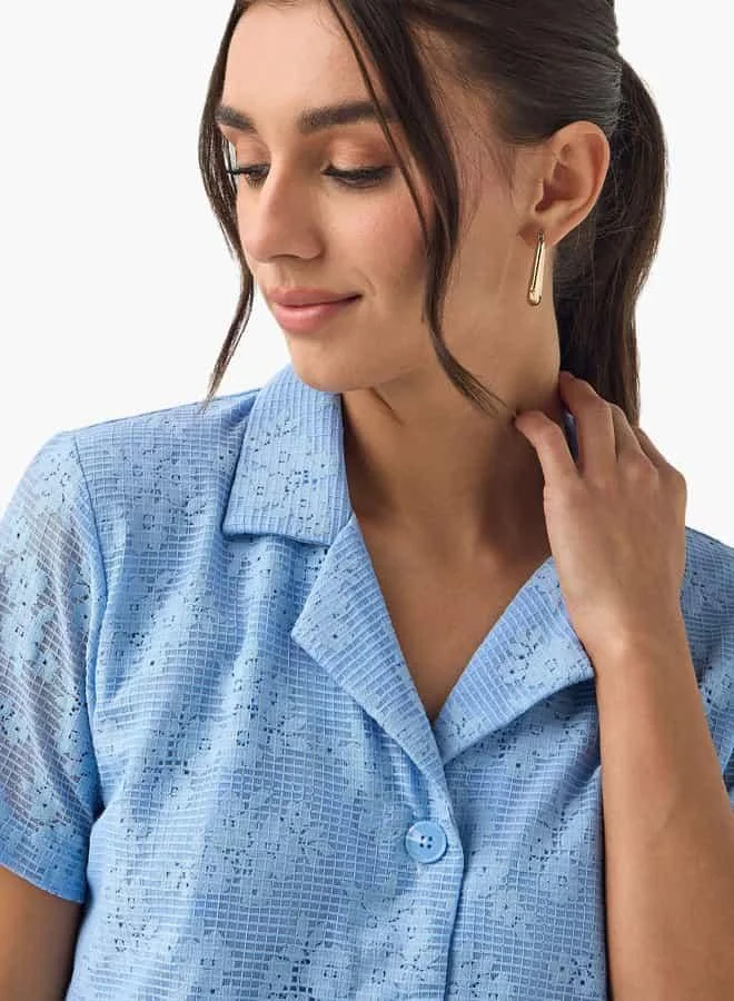 2Xtremz 2Xtremz Textured Notch Collar Shirt with Short Sleeves