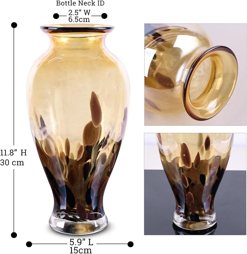 oliruim 11.8" Tall Blown Amber Gold Glass Vase, Amber Opaque Glass Vase, Unique Design Wide Mouth Art Decoration for Home, Living Room, Dining Table, Pampas Grass Decor (Amber Gold) - Image 2