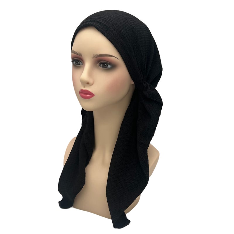 Solid Color Stretch Turban Hat Curved Wave Pattern Aircraft Hat Baotou Hat Versatile Pullover Hat New Style - Image 1