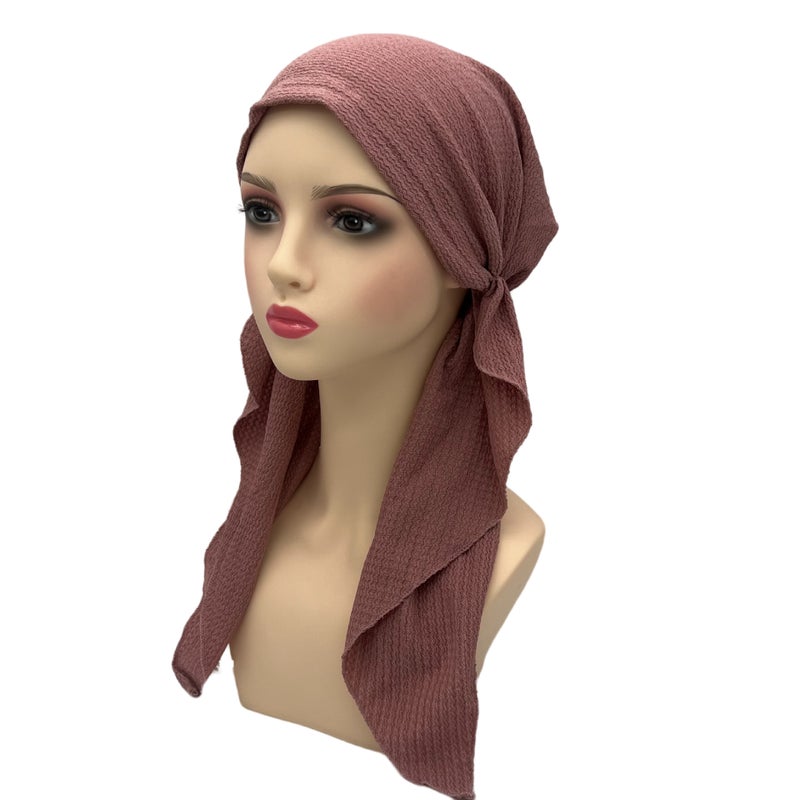 Solid Color Stretch Turban Hat Curved Wave Pattern Aircraft Hat Baotou Hat Versatile Pullover Hat New Style - Image 3