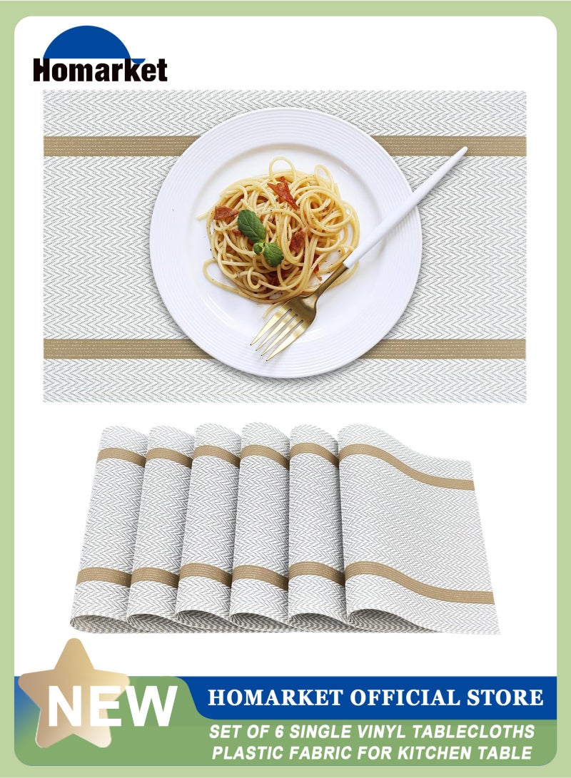 HomarKet Beige Placemats Set of 6 Heat-Resistant Washable Place Mats Non-Slip Vinly Woven Table Mats Wipeable Placemat for Kitchen Dining Table Decoration Indoor Outdoor  - Image 1