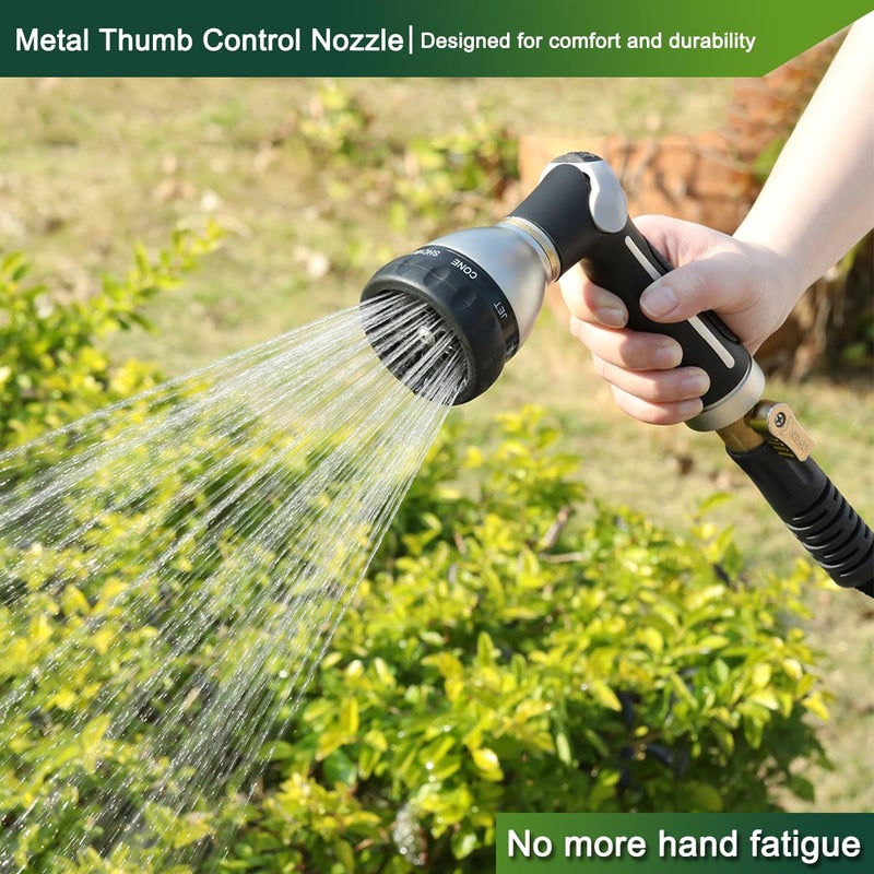 FANHAO Garden Hose Nozzle 100% Heavy Duty Metal, Water Hose Sprayer High Pressure with 8 Spray Patterns, Thumb Control, On Off Valve for Garden Watering, Car and Pet Washing - Image 2