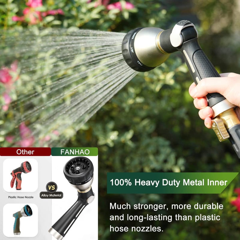 FANHAO Garden Hose Nozzle 100% Heavy Duty Metal, Water Hose Sprayer High Pressure with 8 Spray Patterns, Thumb Control, On Off Valve for Garden Watering, Car and Pet Washing - Image 5