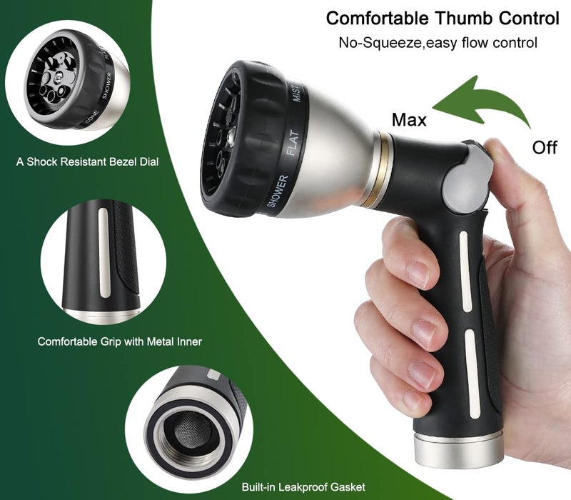 FANHAO Garden Hose Nozzle 100% Heavy Duty Metal, Water Hose Sprayer High Pressure with 8 Spray Patterns, Thumb Control, On Off Valve for Garden Watering, Car and Pet Washing - Image 3