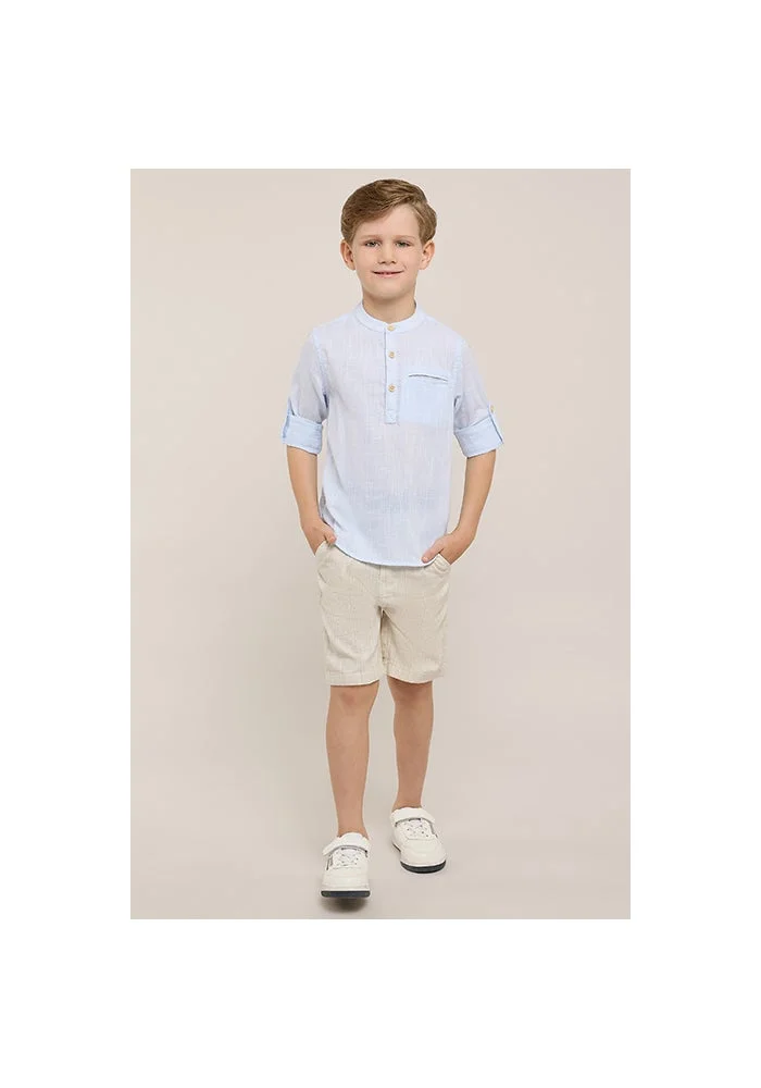 R&b Solid Shirt with Mandarin Collar & Long Sleeves