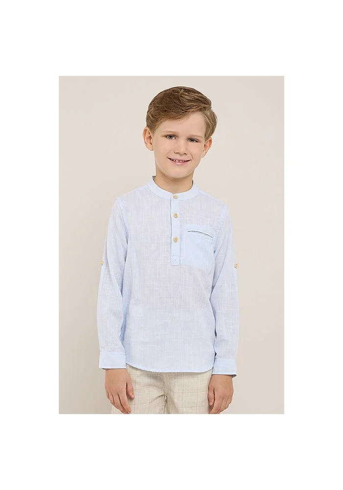 R&b Solid Shirt with Mandarin Collar & Long Sleeves