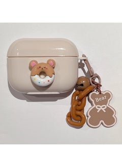 For AirPods 4 Headphone Set Cartoon Diy Doll Pendant Apple 1/2 Generation/pro2 Bluetooth Soft Case Bracelet-Color:Beige Soft Shell + Pendant-donut Bear-Model:Airpods 4 (protective Case)