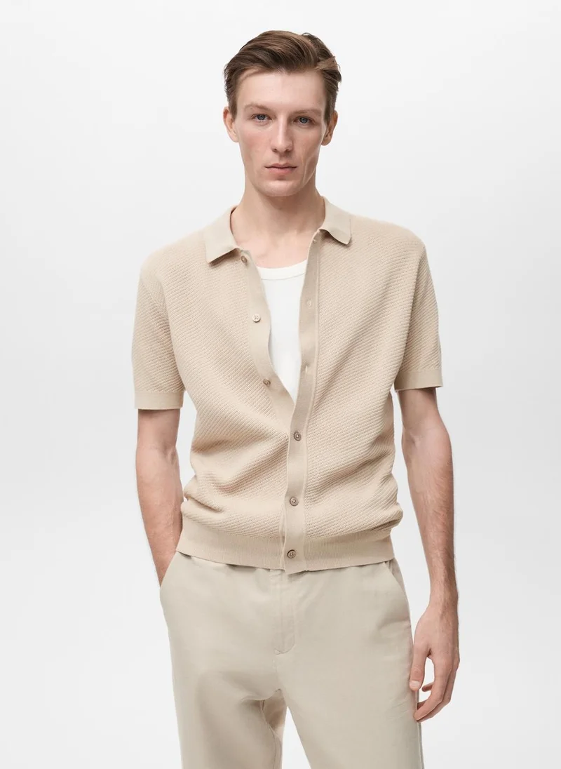 Mango Man Openwork Knitted Structured Shirt