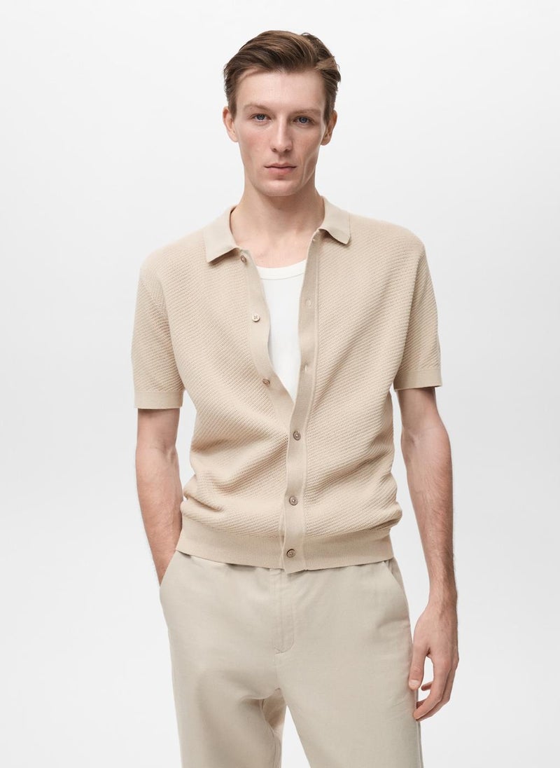 Mango Man Openwork Knitted Structured Shirt  - Image 1