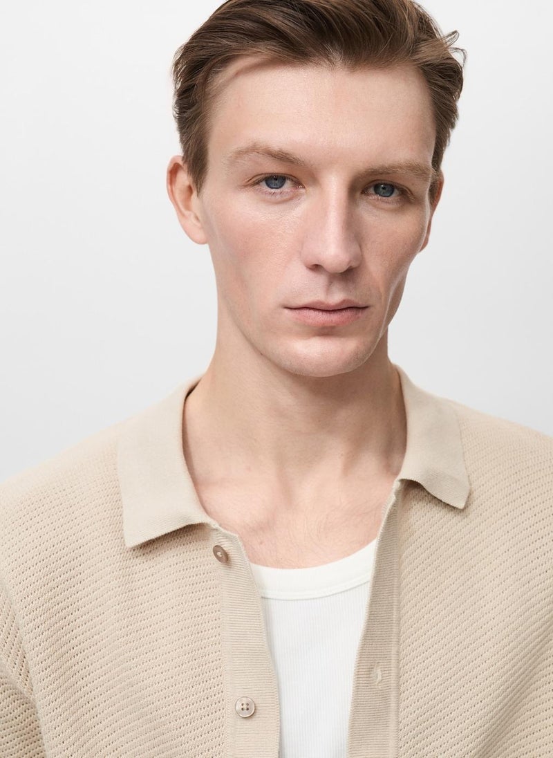 Mango Man Openwork Knitted Structured Shirt  - Image 4