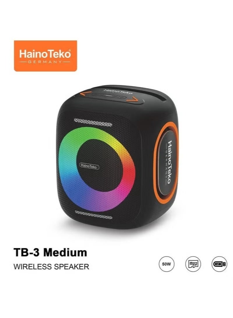 TB-3 Medium Wireless Portable Bluetooth Speaker 50W Powerful Sound, RGB Light Effects, Compact Travel-Friendly Design, Multi-Function Controls, Long Battery Life, Deep Bass Audio for Indoor Outdoor Use - Image 2