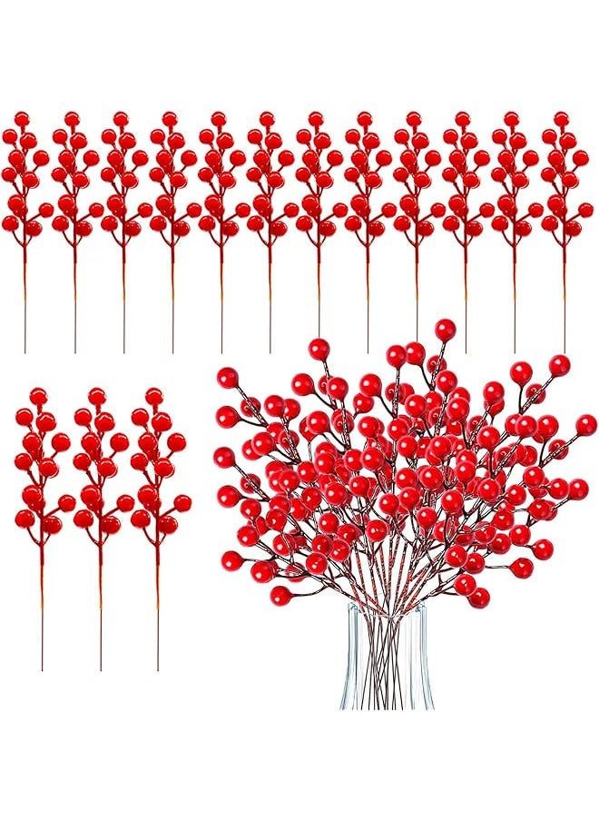 erorex 30 Pcs Red Artificial Berry Stems Red Berry Picks 8 Inch Fake Berries Bunch For Tree Decoration Diy Wreath Garland Or Tree Great Ornaments To Any Decoration  - Image 1