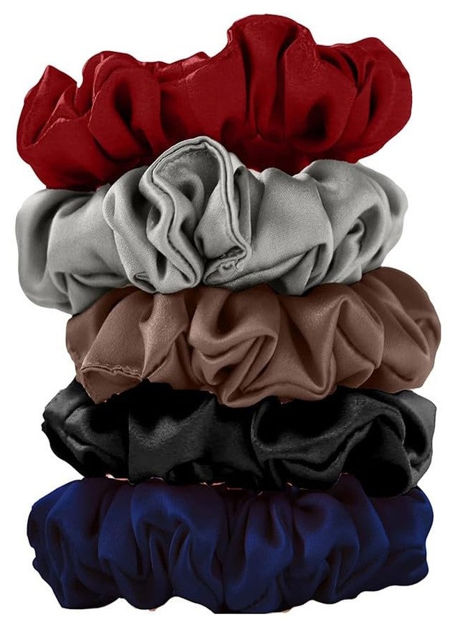CHIROGRAPHY 5 PCS Large 100% Satin Hair Scrunchies With Thick Elastic For Women, Teenage Girls With All Types Of Hair-5PCS (SATIN DELUXE) - Image 2