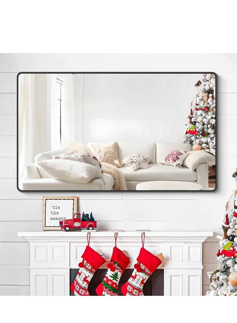 Vparty Black Rectangle Bathroom Mirror, 120 x 75 cm, Ultra HD Glass with Aluminum Alloy Frame, Wall-Mounted Vanity Mirror, Modern Round Corner Design, Full-Length Mirror for Bathroom, Bedroom, Living Room, Entryway, Stylish Black Framed Home Décor Mirror, Horizontal or Vertical Hanging - Image 3