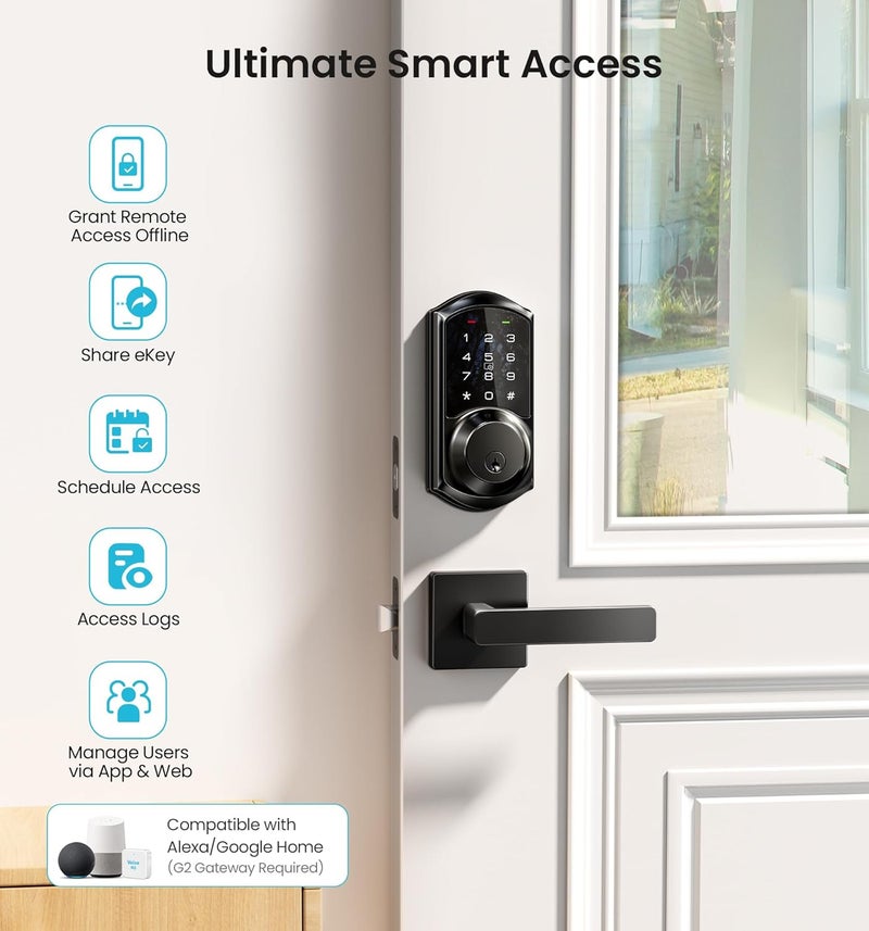 Veise VE06-L Smart Locks with 2 Lever Handle Set, App Control, Keyless Entry Deadbolt for Front Door, Electronic Digital Touchscreen Keypad, Auto Lock, Waterproof, Easy Installation, Matte Black - Image 4