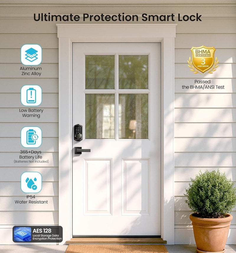 Veise VE06-L Smart Locks with 2 Lever Handle Set, App Control, Keyless Entry Deadbolt for Front Door, Electronic Digital Touchscreen Keypad, Auto Lock, Waterproof, Easy Installation, Matte Black - Image 5