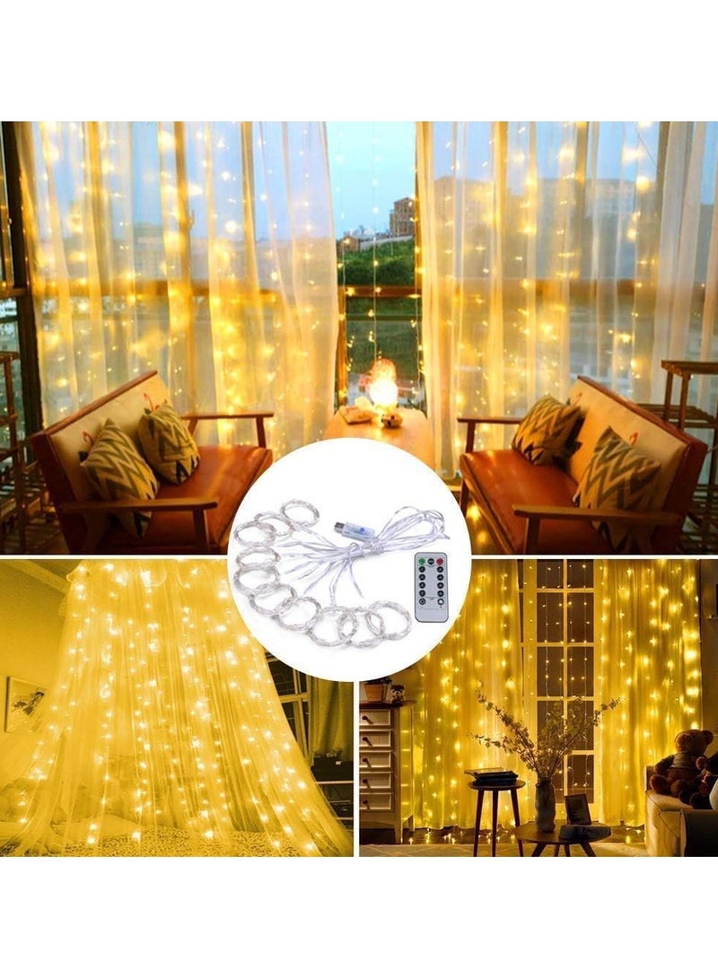 ارواق أضواء الستار الجنية 300 LED ستارة النافذة ضوء سلسلة حفل زفاف المنزل حديقة غرفة النوم في الهواء الطلق ديكورات الجدران الداخلية (أبيض دافئ) - Image 3