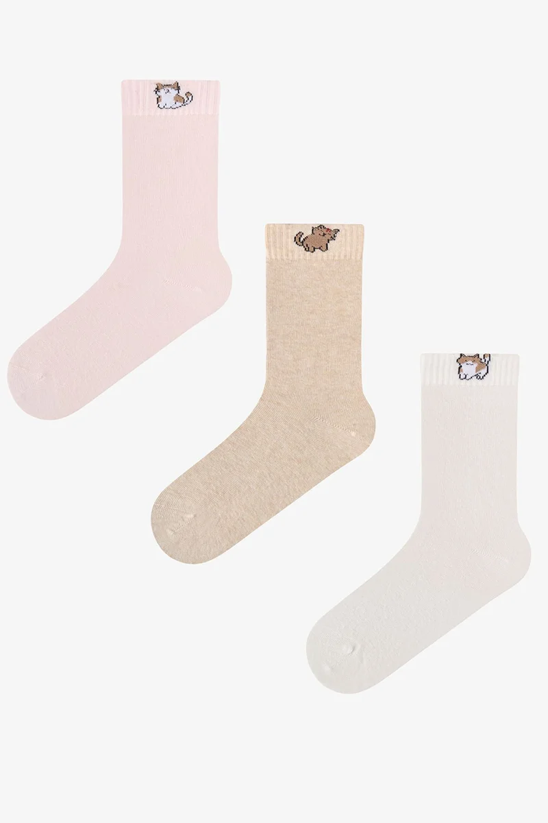 Penti PENTI Tiny Puppies Cat Pattern Cotton Pair Crew Socks