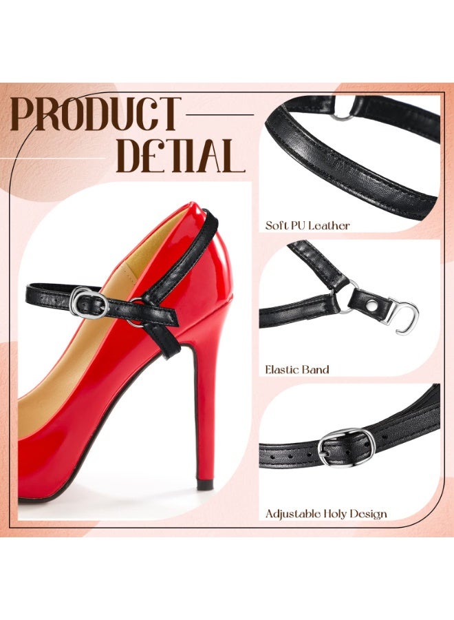 سونسر 2 زوج من أحزمة الأحذية القابلة للفصل للكعب العالي للنساء حزام أحذية مانع للانزلاق قابل للتعديل أربطة أحذية بديلة أحزمة كاحل لتثبيت الأحذية ذات الكعب العالي الفضفاضة، أسود - Image 2