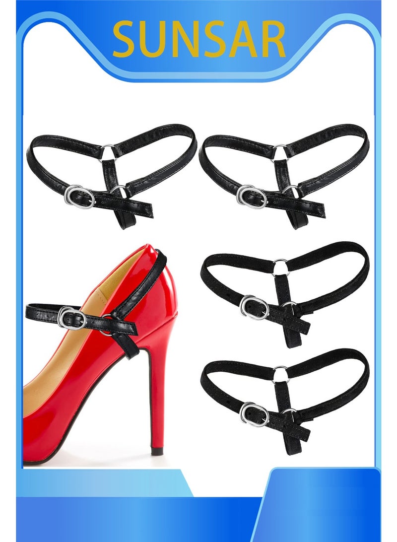 سونسر 2 زوج من أحزمة الأحذية القابلة للفصل للكعب العالي للنساء حزام أحذية مانع للانزلاق قابل للتعديل أربطة أحذية بديلة أحزمة كاحل لتثبيت الأحذية ذات الكعب العالي الفضفاضة، أسود - Image 1