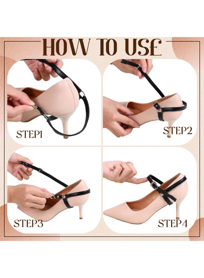 سونسر 2 زوج من أحزمة الأحذية القابلة للفصل للكعب العالي للنساء حزام أحذية مانع للانزلاق قابل للتعديل أربطة أحذية بديلة أحزمة كاحل لتثبيت الأحذية ذات الكعب العالي الفضفاضة، أسود - Image 4