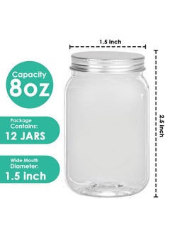 Darice Darice 8 oz Plastic Mason Jars with Airtight Screw on Lid - Refillable Clear Plastic Jars Containers for Kitchen and Household Storage, BPA-Free Jars with Lids, Pack of 12  - Image 2