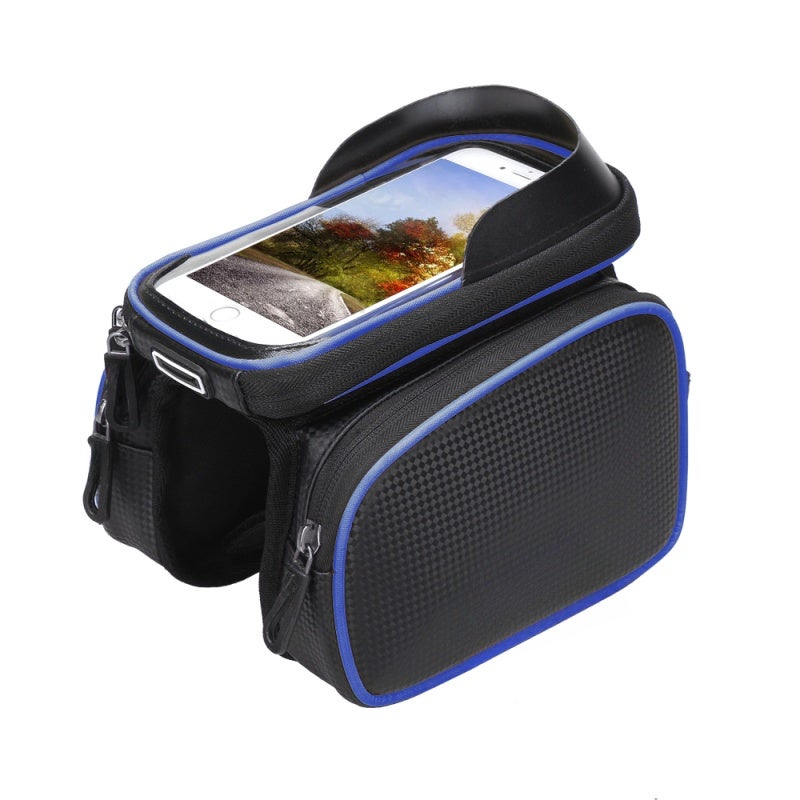 B-SOUL Bike Bag: Blue Polyester Oxford Fabric, Water-resistant, Non-slip Bottom, 3 Adjustable Straps - Removable TPU Touch Screen Phone Case, Dual Side Storage Pockets for 5.0in to 6.0in Phones, Cycling Acce - Image 1