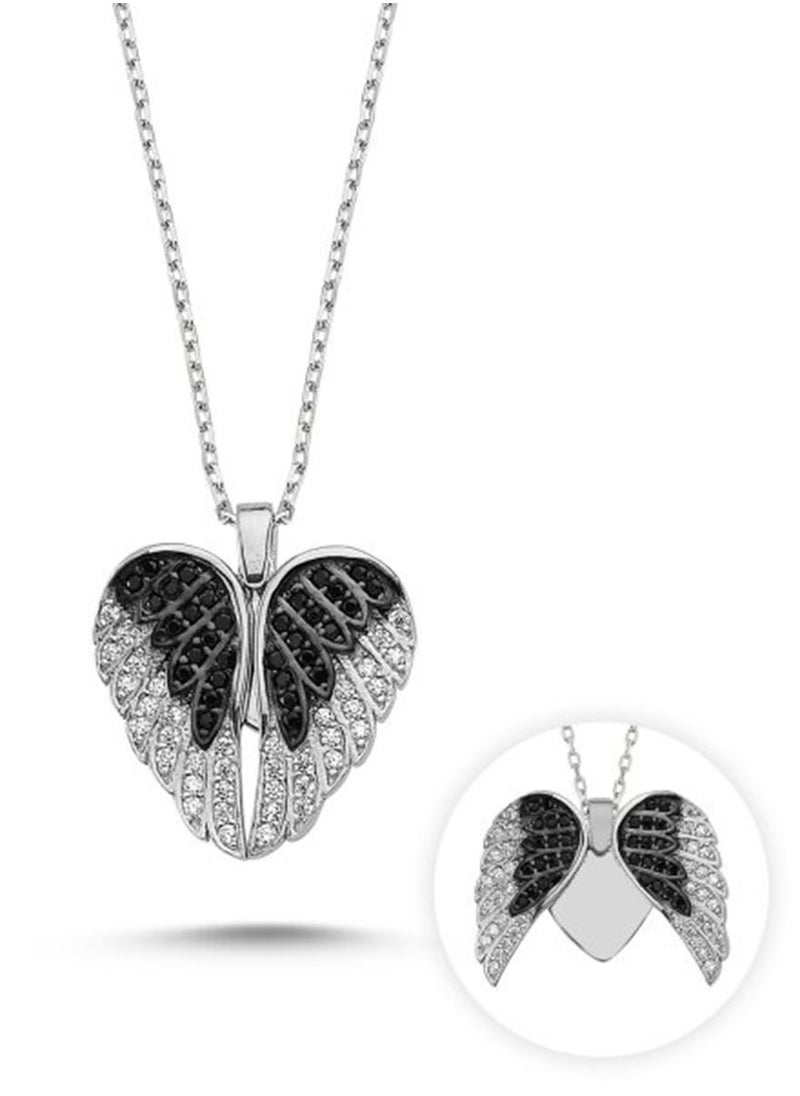 EMNON - 925 Sterling Silver Jewelry Rhodium Plated Wings & Heart CZ Movable Necklace 100% Precious Metal Gift for Women- Emnon51NE - Image 1