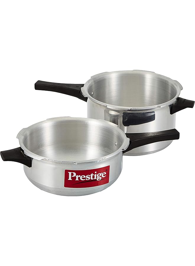 برستيج طقم طناجر ضغط من قطعتين، سعة 5.5 لتر و3 لتر، مصنوع من الألومنيوم، بمقابض مقاومة للحرارة، لون فضي - Image 2