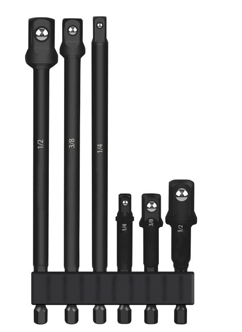Impact Grade Drill Socket Adapter Set, 3" & 6" Hex Shank Impact Driver Socket Socket Adapter, Socket to Bit Adapter 1/4" 3/8" 1/2" Impact Driver Adapter (6 Piece)