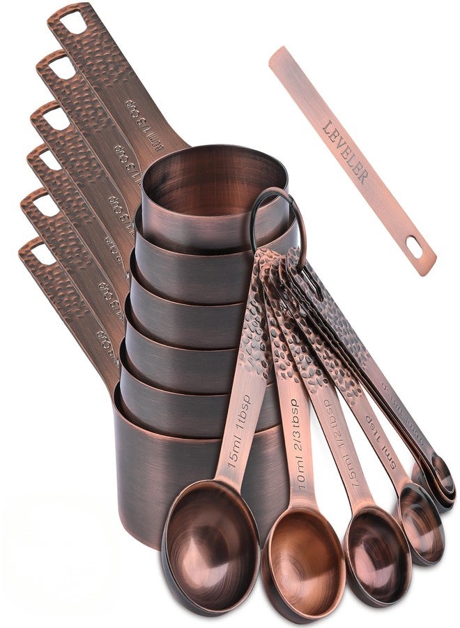 Smithcraft Measuring Cups and Spoons Set 14, Copper Measuring Cups and Spoons Set for Dry & Liquid, Metric & US Stainless Steel 6 Measure Cups and 7 Spoons Set w/Leveler for Kitchen & Baking - Image 1