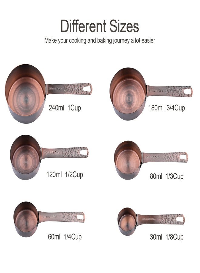Smithcraft Measuring Cups and Spoons Set 14, Copper Measuring Cups and Spoons Set for Dry & Liquid, Metric & US Stainless Steel 6 Measure Cups and 7 Spoons Set w/Leveler for Kitchen & Baking - Image 4