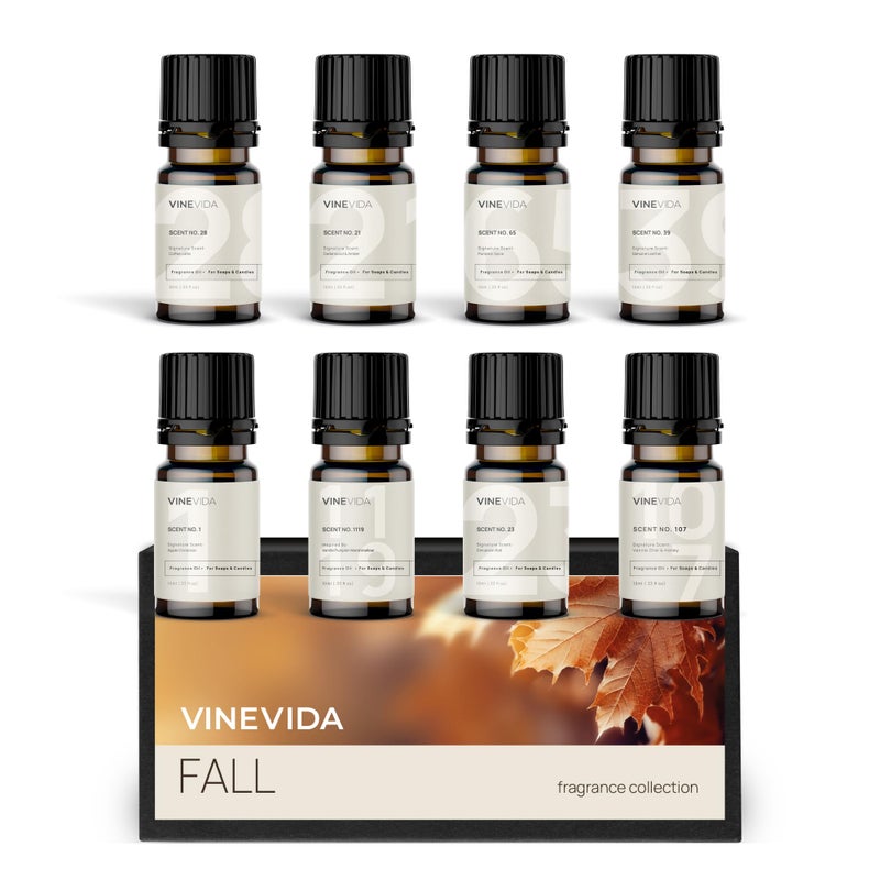 VINEVIDA [Set of 8] Fall Scents for Candle Making, Made in USA Candle Fragrance Oil, Soap Making Essential Oils, Diffuser Oil Scents - Image 1