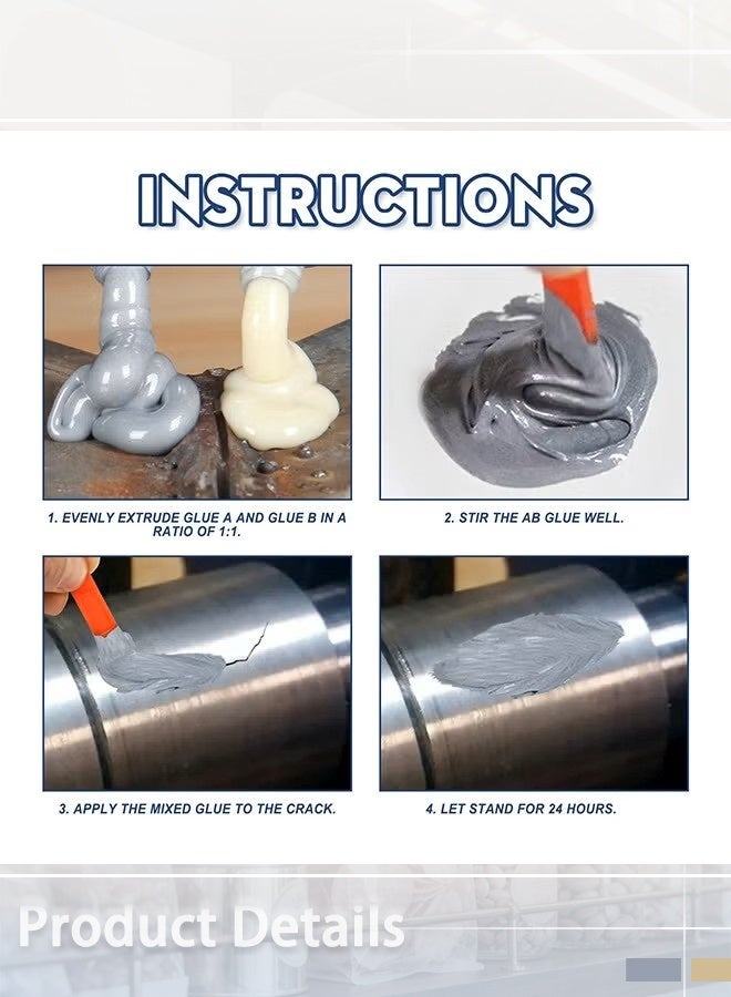 إيلهو غراء إصلاح المعادن، غراء إصلاح A وB | معجون إصلاح المعادن الصناعي، مقاوم للحرارة، عامل إصلاح قوي للمعادن، مناسب لصب الفولاذ، وثقوب الرمل - Image 3