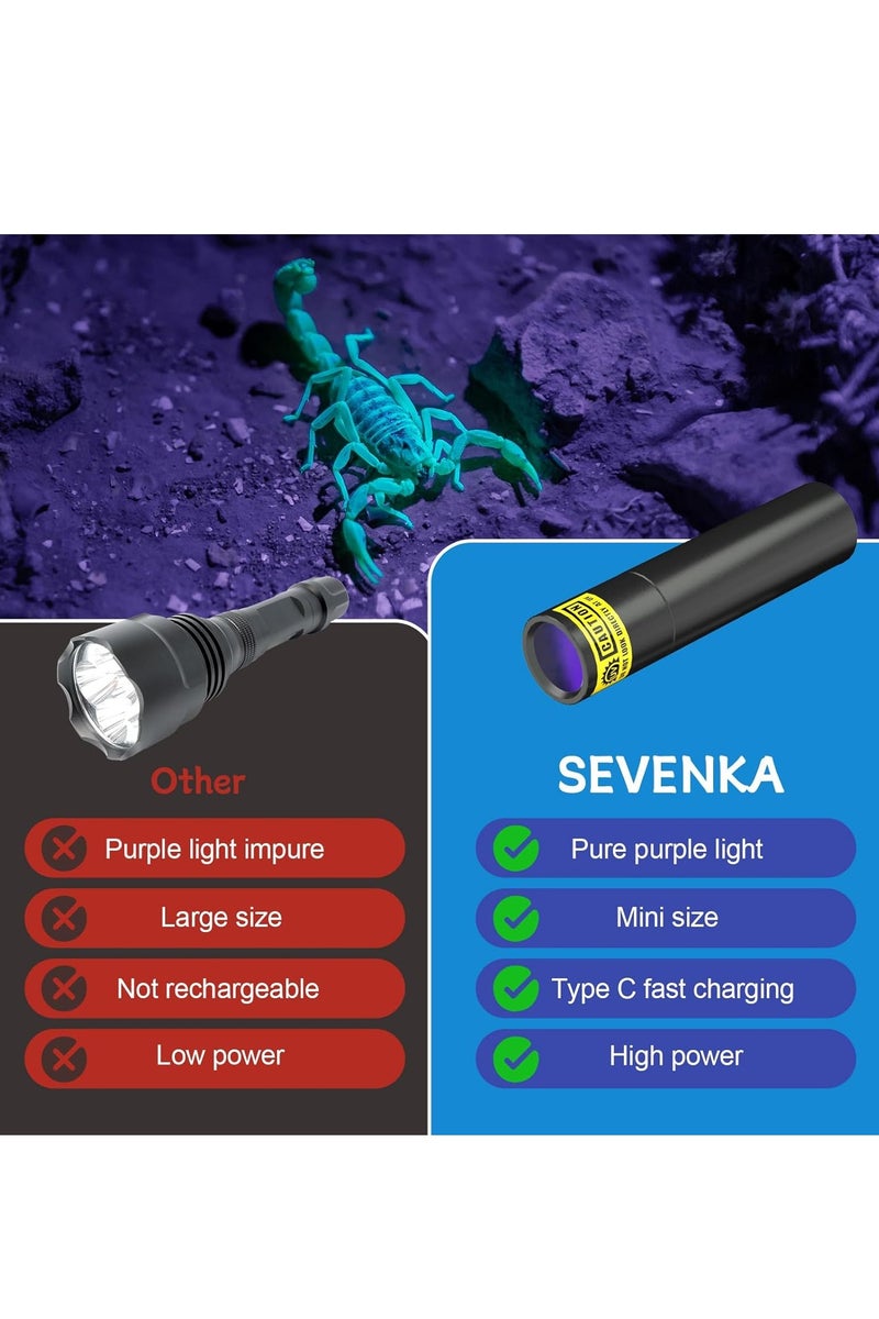 Y&D Black Light UV Flashlight Rechargeable 365nm Ultraviolet Light Mini & Powerful LED Blacklight for Dog/Cat Pet Urine Gel Nail Curing Scorpion Finder Leak Detection - Image 2